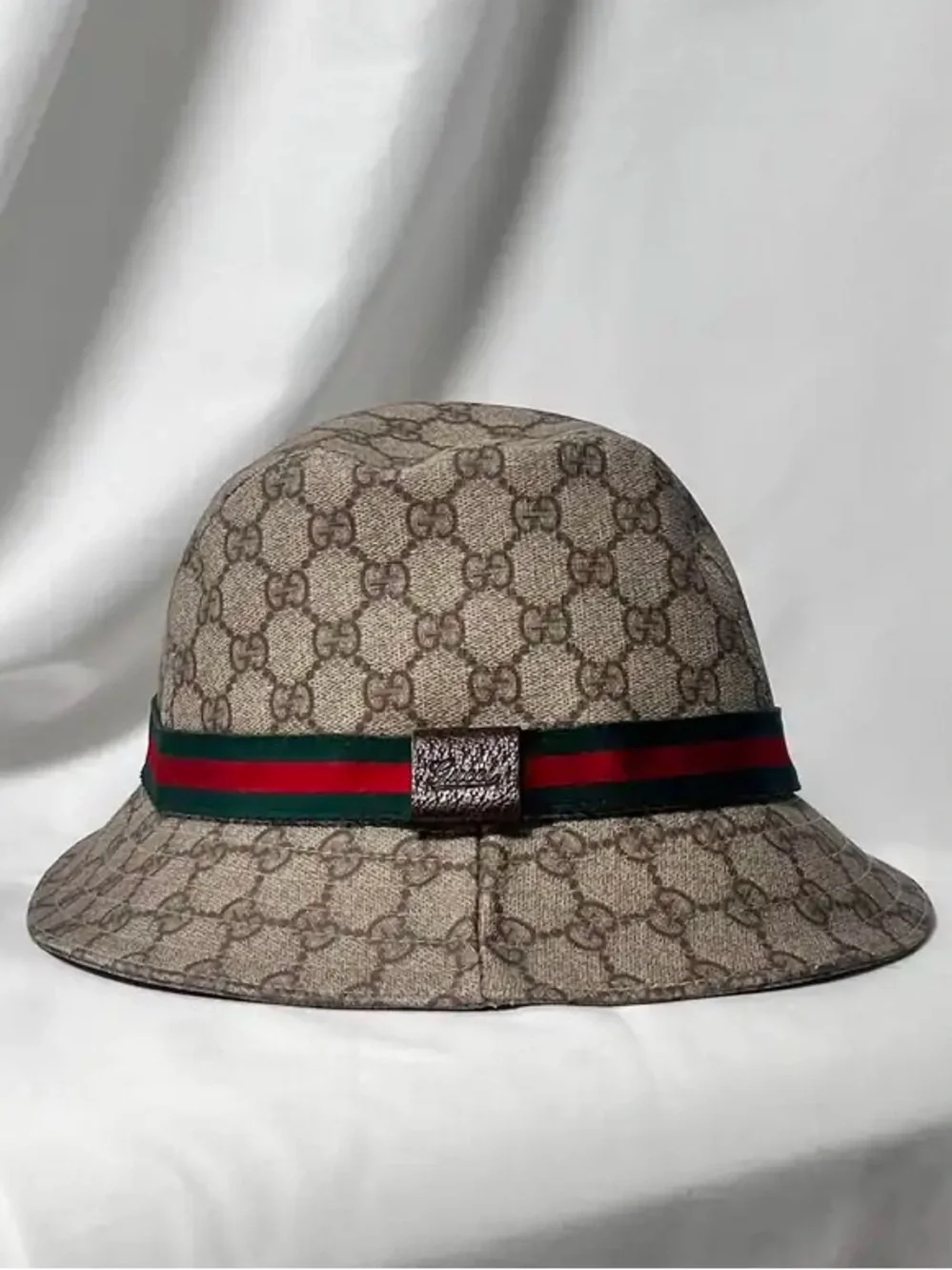 Gucci GG Supreme Monogram Logo Canvas Web Stripe Bucket Hat